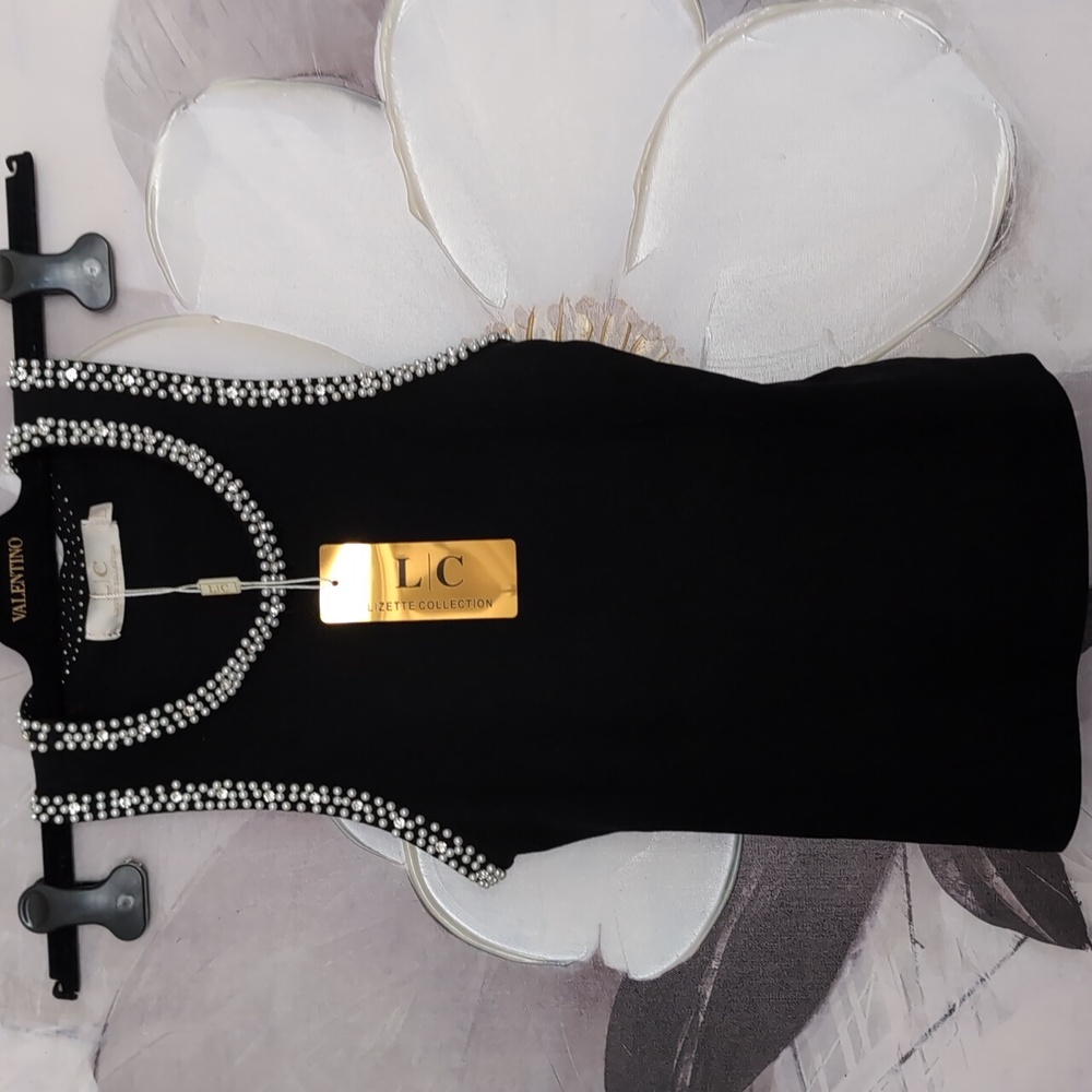 L/C Lizette Collection Faux Pearl / Crystal Embellished Ribbed Tank Medium Nwt❤️